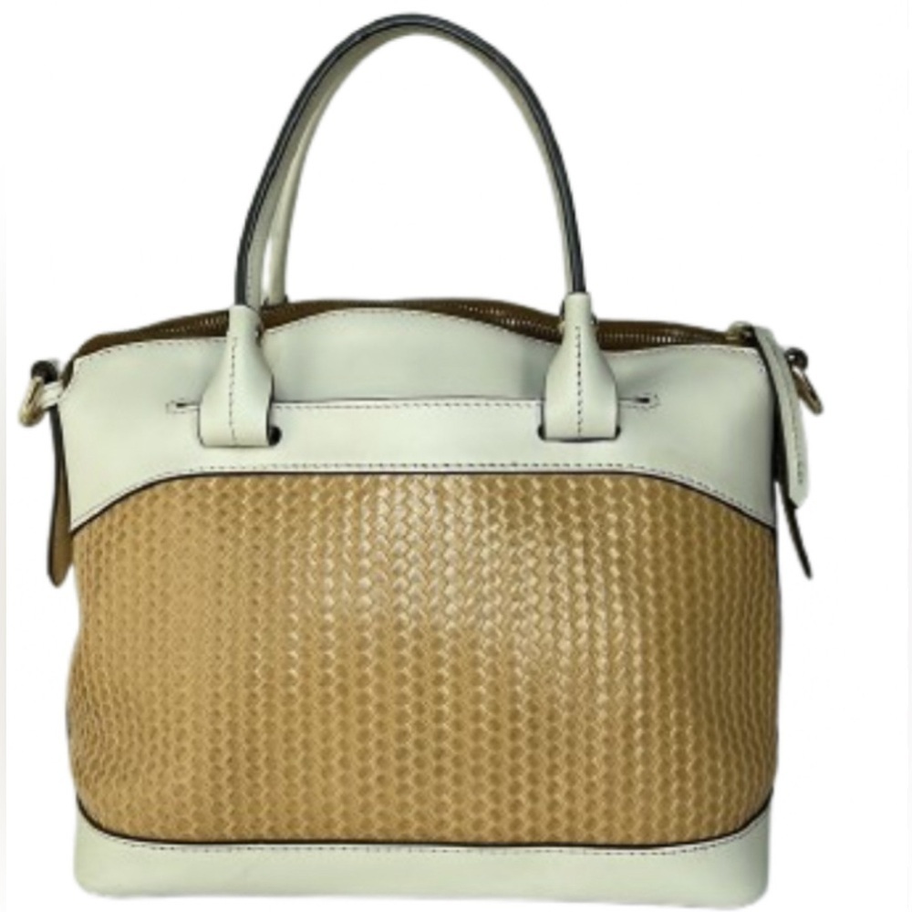 Dooney & Bourke Beacon Smooth Leather Woven Embossed Domed Satchel Bag White - Picture 5 of 17